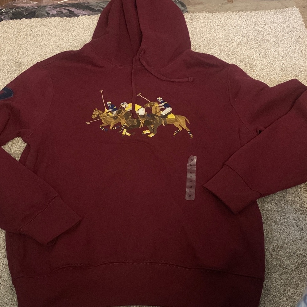 Men's Burgundy Polo Graphic Hoodie